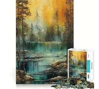 Puzzle Vintage Forêt au Bord du lac 1000 pièces,Jeu de réflexion créatif,pièces Robustes et découpées avec précision,idéal pour Les Voyages (50x75cm)