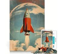 Puzzle Vintage fusée Spatiale 1000 pièces,Jouet de développement cognitif,Surface Lisse sans bavures,activité relaxante en Groupe à l'intérieur (38x52cm)