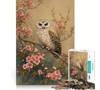 Puzzle Vintage Hibou Parmi Les cerisiers en Fleurs 1000 pièces pour Adolescents Un Cadeau élégant et Relaxant aux découpes nettes (50x75cm)