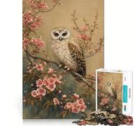 Puzzle Vintage Hibou Parmi Les cerisiers en Fleurs (38x52cm) pour Adolescents, 1000 pièces, Jeu intellectuel, détente et Bien-être, Cadeau de Saison