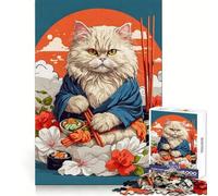 Puzzle Vintage Japonais Chat Persan 1000 pièces pour Adolescents Améliore la mémoire, se détend, Bords précis, Cadeau créatif (38x52cm)