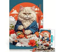Puzzle Vintage Japonais Chat Persan pour Adultes, 1000 pièces, Jeu de logique Transparente, Loisirs, découpe Parfaite, Cadeau créatif (50x75cm)