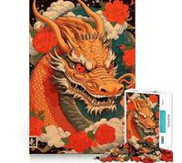 Puzzle Vintage Japonais Dragon 1000 pièces pour Adolescents Stimule l'esprit Ajustement Parfait Loisirs captivants pour des Moments de détente à la Maison (38x26cm)