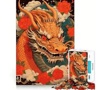 Puzzle Vintage Japonais Dragon pour Adultes,1000 pièces,Jeu de mémoire et de réflexion,découpe Laser pour Un Assemblage Parfait,Cadeau Unique pour soulager Le Stress (38x52cm)