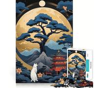 Puzzle Vintage Japonais en Forme d'arbre,1000 pièces,pour Adolescents,Jeu Stimulant l'esprit,Assemblage Solide et sécurisé,activité Amusante en Famille Le Soir (50x75cm)