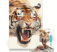 Puzzle Vintage Japonais Tigre 1000 pièces pour Adolescents Stimulation mentale Activité de découpage de Haute précision Atelier apaisant (38x26cm)