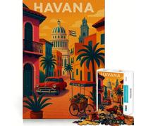Puzzle Vintage La Havane,Cuba,1000 pièces,Jeu de Concentration mentale,sans Espace,Design ajusté,défi cérébral interactif pour la Maison (50x75cm)