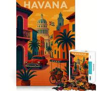 Puzzle Vintage La Havane,Cuba,pour Adultes,1000 pièces,Jeu de réflexion,découpe de précision,Bords Lisses,défi Amusant pour Passer Le Temps (38x26cm)