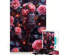 Puzzle Vintage Microphone en Fleurs 1000 pièces Jeu Amusant Technologie de découpe Laser avancée Jouet de Divertissement d'intérieur pour Les fêtes (38x52cm)