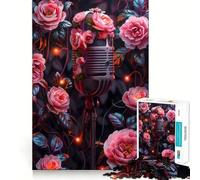 Puzzle Vintage Microphone in Bloom 1000 pièces Jeu de Concentration mentale Conception sans Espace Défi cérébral interactif pour la Maison (50x75cm)
