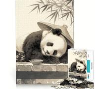 Puzzle Vintage Panda endormi de 1000 pièces Jeu de Concentration cérébrale Découpe Experte Artisanat Fascinant Passe-Temps captivant pour Les Moments de détente (50x75cm)