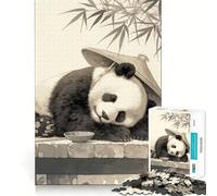 Puzzle Vintage Panda endormi pour Adultes,1000 pièces,Jeu de mémoire Amusant,pièces Robustes et découpées avec précision,Cadeau Unique pour soulager Le Stress (38x52cm)