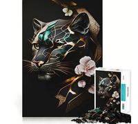 Puzzle Vintage Panthère Fleurs 1000 pièces pour Adolescents,Jeu de Concentration mentale,découpe de précision,Bords Lisses, pour Les fêtes (38x52cm)