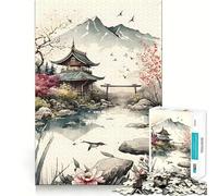 Puzzle Vintage Paysage Asiatique 1000 pièces,Jeu de mémorisation mentale,découpage de Haute précision,activité Manuelle,défi cérébral interactif pour la Maison (50x75cm)