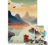 Puzzle Vintage Paysage Chinois 1000 pièces Jeu de mémoire et de logique Bords Lisses,Assemblage Parfait Une façon Amusante d'occuper Son Temps Libre (38x52cm)
