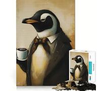 Puzzle Vintage Penguin Coffee 1000 Pièces Jeu de Construction Focus Assemblage Parfait Activité Récompenseuse pour Les Jours de Pluie (38x52cm)