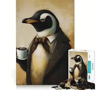 Puzzle Vintage Penguin Coffee pour Adultes,1000 pièces,Jeu de mémoire,Assemblage sécurisé et Solide,Jeu de Construction de Liens significatifs (50x75cm)