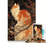 Puzzle Vintage représentant Un Chat Japonais avec des Fleurs de Cerisier,1000 pièces,Jeu Stimulant la réflexion,Assemblage précis,défi cérébral interactif pour la Maison (38x52cm)