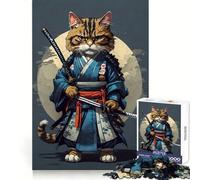 Puzzle Vintage Samurai Cat, 1000 pièces, Difficile, pour Adultes Un Jeu de logique Fine, Calme et Amusant, aux Bords Nets, Un Cadeau attentionné (50x75cm)