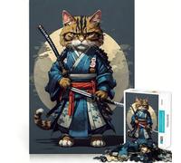 Puzzle Vintage Samurai Cat, 1000 pièces, Difficile, pour Adultes Un Jeu de logique Fine, Calme et Amusant, aux Bords Nets, Un Cadeau attentionné (50x75cm)