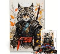 Puzzle Vintage Samurai Cat de 1000 pièces pour Adultes et Adolescents À Construire Lentement, à apprécier Découpe précise Pièce de Collection Artistique (38x52cm)