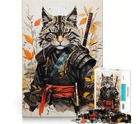 Puzzle Vintage Samurai Cat de 1000 pièces pour Adultes et Adolescents À Construire Lentement, à apprécier Découpe précise Pièce de Collection Artistique (38x52cm)