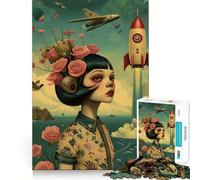 Puzzle Vintage Spatial avec Une Adorable poupée,1000 pièces,Jeu Stimulant la réflexion,Assemblage serré,sans pièces détachées,défi cérébral interactif pour la Maison (38x52cm)