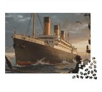 Puzzle Vintage Titanic coloré avec Silhouette, 1000 pièces, 52 x 38 cm, idéal pour Un Anniversaire ou Toute Autre activité Amusante pour Adultes.