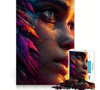 Puzzle Visage de Femme avec Plumes,1000 pièces,Jeu de mémoire,découpe Laser de qualité supérieure,activité captivante pour des soirées tranquilles (38x26cm)
