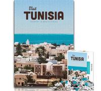 Puzzle Visite Tunisie 1000 pièces pour Adultes, Jouets éducatifs et éducatifs, Jeux familiaux avec Affiche et fiche de Questions-réponses Assorties 38x26cm