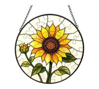 Puzzle Vitrail 20cm Tournesol Acrylique Transparent | Effet vitrail vibrant, pour capture la lumière, design tournesol unique, acrylique , pour facile à suspendre