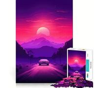 Puzzle Voiture Coucher de Soleil synthwave pour Adolescents 1000 pièces Think Smart Toy, Jeu apaisant, découpe Lisse, Cadeau Incroyable 38x26cm