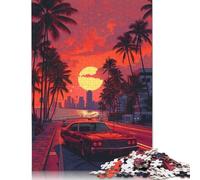 Puzzle Voiture de Sport au Soleil couchant, 100% Carton recyclé, Puzzle de qualité supérieure pour Adultes et Enfants, Cadeaux d'halloween, 1 000 pièces (75 x 50 cm)