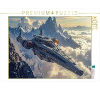 Puzzle · Vol au-Dessus des Sommets | Un vaisseau spatial imposant en phase d'atterrissage · 1000 pièces · Format assemblé 64 × 48 cm · CALVENDO Puzzle