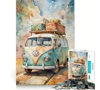 Puzzle Volkswagen Bus Aquarelle avec Bagages pour Adolescents,1000 pièces,activité ludique et stimulante,découpe Nette,Composants Robustes,idéale pour se réunir (50x75cm)