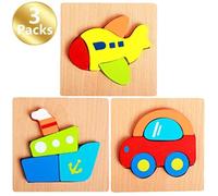 Puzzle volumineux pour tout-petits - Poupon U03LR - Lot de 3 - En bois éducatif - Garçons et filles - Noir