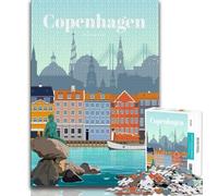 Puzzle Voyage à Copenhague pour Adolescents 1000 pièces, Jeu Stimulant et Jeu Familial avec des pièces entièrement emboîtables de Formes aléatoires 75x50cm
