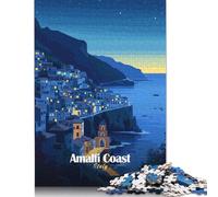 Puzzle Vue Nocturne de la Côte Amalfitaine, Casse-tête en Carton 100% Recyclé, Cadeau de Noël pour Adultes, 1000 Pièces (75x50cm)