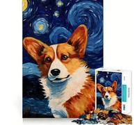 Puzzle Welsh Corgi Nuit Étoilée 1000 Pièces Découpe Laser pour Un Ajustement Parfait Activité de Partage en Famille (38x26cm)