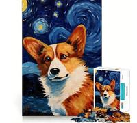 Puzzle Welsh Corgi Nuit Étoilée 1000 Pièces Jeu Cognitif Amusant Découpe de Haute Précision Cadeau Unique Anti-Stress (38x52cm)