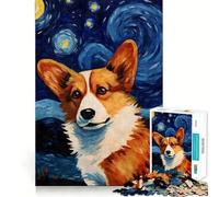 Puzzle Welsh Corgi Nuit Étoilée 1000 Pièces Jeu Cognitif Amusant Découpe de Haute Précision Cadeau Unique Anti-Stress (50x75cm)