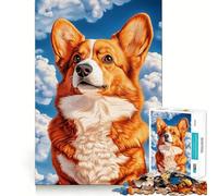 Puzzle Welsh Corgi sur Fond de Ciel Bleu,1000 pièces,Jeu Amusant,Technologie de découpe Laser avancée,Jouet d'intérieur pour Les Vacances (38x26cm)
