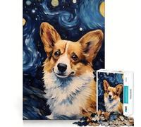 Puzzle Welsh Corgi Van Gogh 1000 pièces Jeu Amusant Technologie de découpe Laser avancée Jouet d'intérieur pour Les fêtes (38x52cm)
