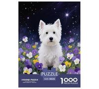 Puzzle Westie 1000 Pièces en Carton pour Adultes Jeu ÉduChatif Jeu De Défi Casse-tête Westie Fleurs Idée Cadeau Home Decor 38x26cm/1000pcs