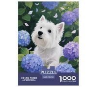 Puzzle Westie 1000 Pièces en Carton pour Adultes Jeu ÉduChatif Jeu De Défi Casse-tête Westie Hortensia Cadeau Original Home Decor 70x50cm/1000pcs