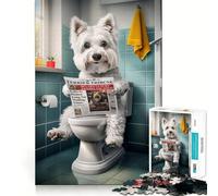 Puzzle Westie sur Les Toilettes,1000 pièces,Jeu Amusant,Technologie de découpe Laser avancée,Jouet d'intérieur pour Les fêtes (38x26cm)