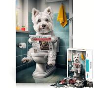 Puzzle Westie sur Les Toilettes 1000 pièces,Jeu cognitif Amusant,découpe de Haute précision,Cadeau Unique pour soulager Le Stress (50x75cm)