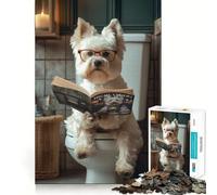 Puzzle Westie sur Les Toilettes 1000 pièces Jeu de mémoire Amusant Bords Lisses,Assemblage Parfait Une façon ludique d'occuper Les Heures vides (38x26cm)