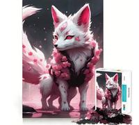 Puzzle Whait Sakura Kitsune pour Adultes,1000 pièces,Jeu de Concentration,découpe de précision,Bords Lisses,défi Amusant pour Passer Le Temps (50x75cm)
