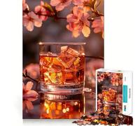 Puzzle Whiskey with Ice and Blossoms pour Adolescents,1000 pièces,Jeu Stimulant l'esprit,Taille Uniforme,pièces précises,activité Amusante en Famille Le Soir (38x26cm)